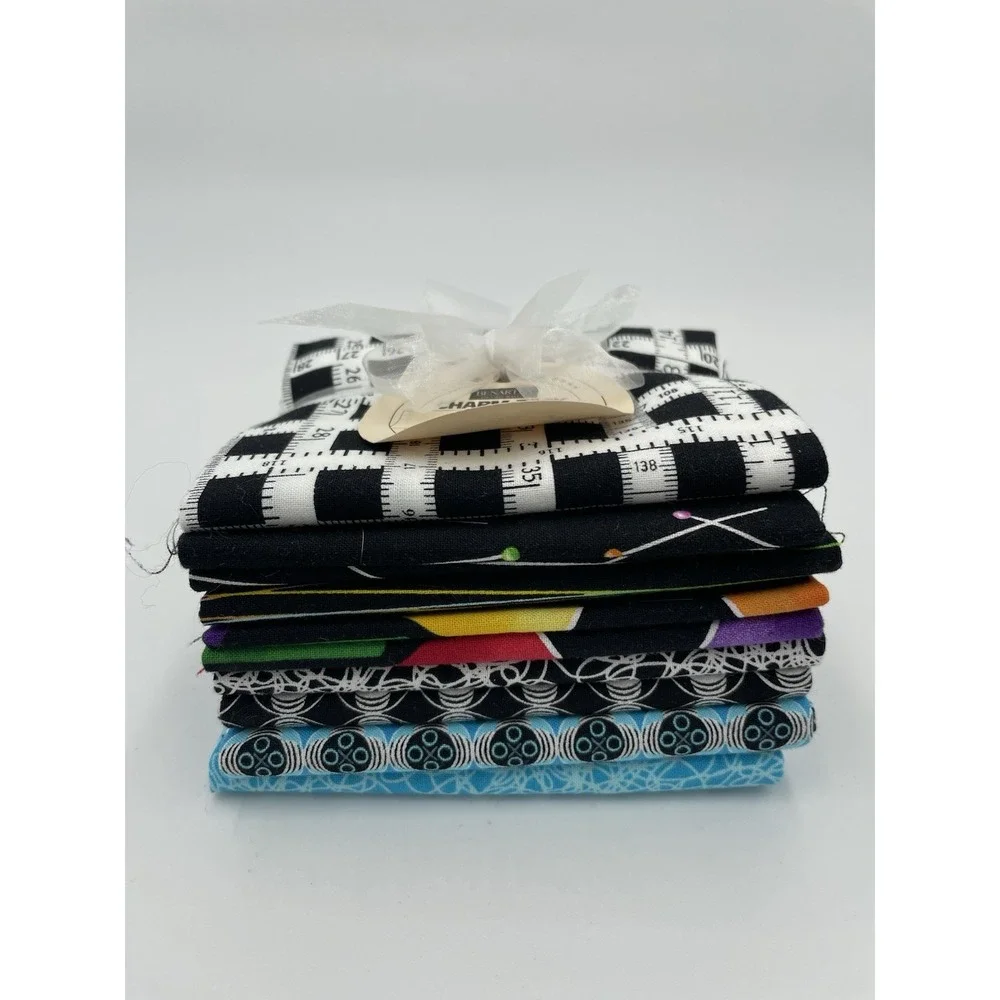 Benartex Sewing Prints 10 Fat Quarters Cotton Fabric Blues Black - New‎ Bundle